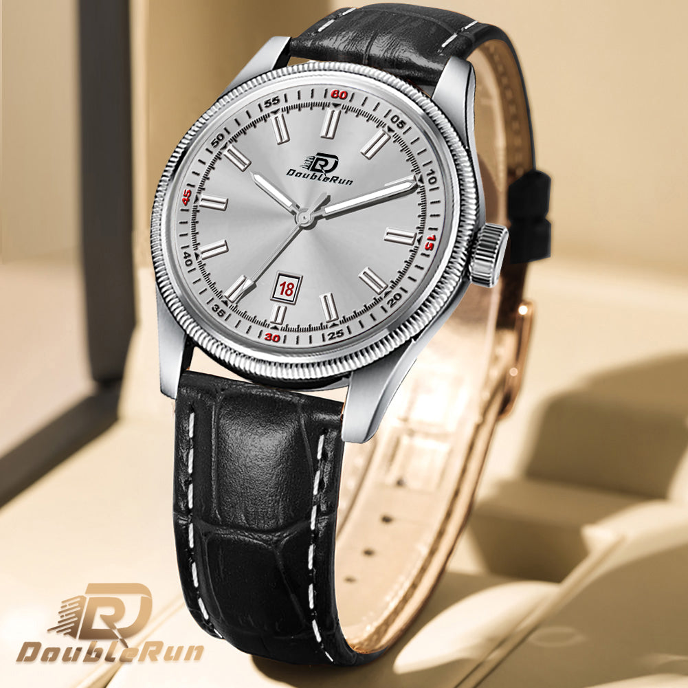 Doublerun DR6005 Men’s Wrist Watch with 3D Glass, Roman Dial & Date Feature