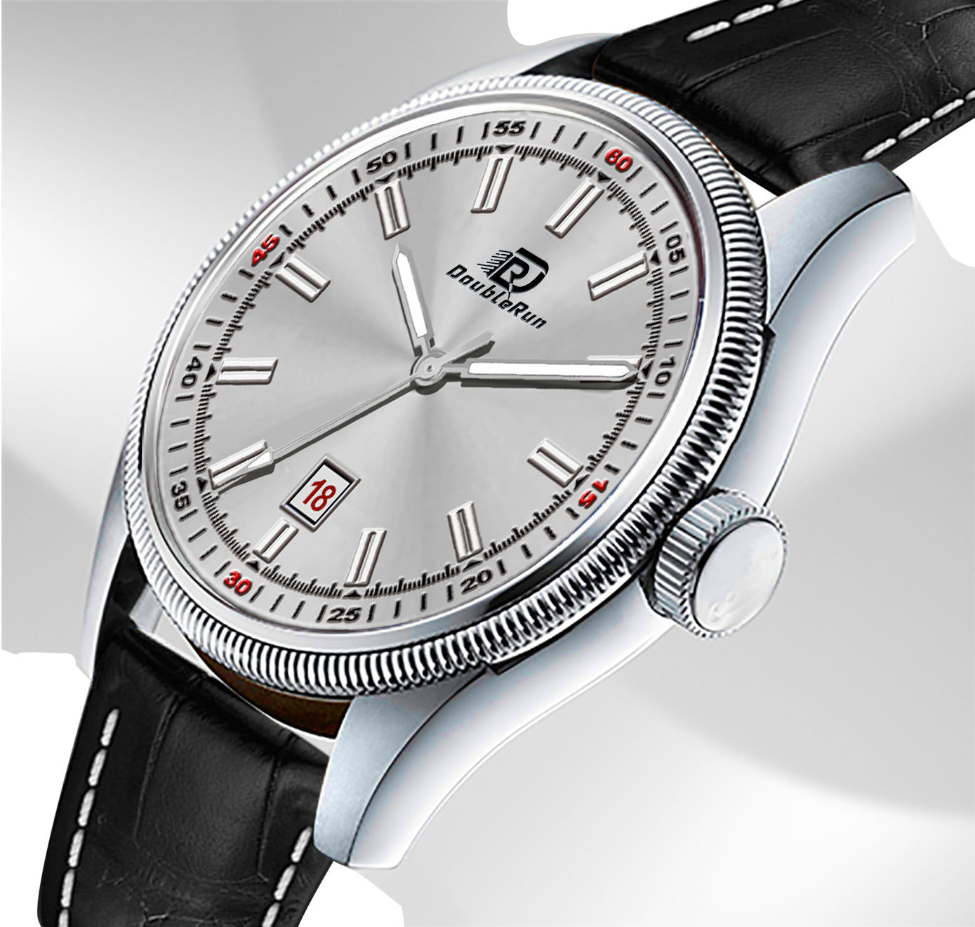 Doublerun DR6005 Men’s Wrist Watch with 3D Glass, Roman Dial & Date Feature