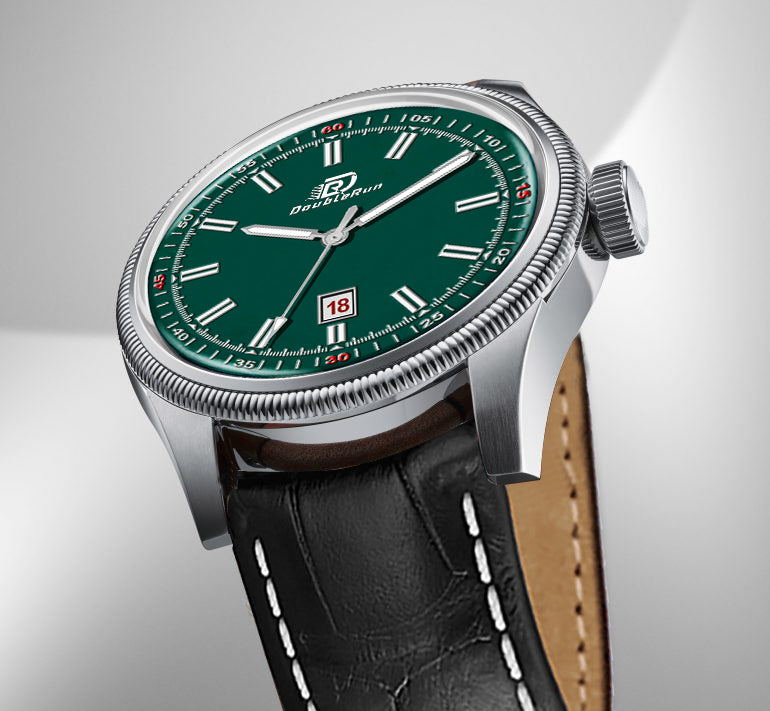 Doublerun DR6006 Men’s Wrist Watch with 3D Glass, Roman Dial & Date Feature