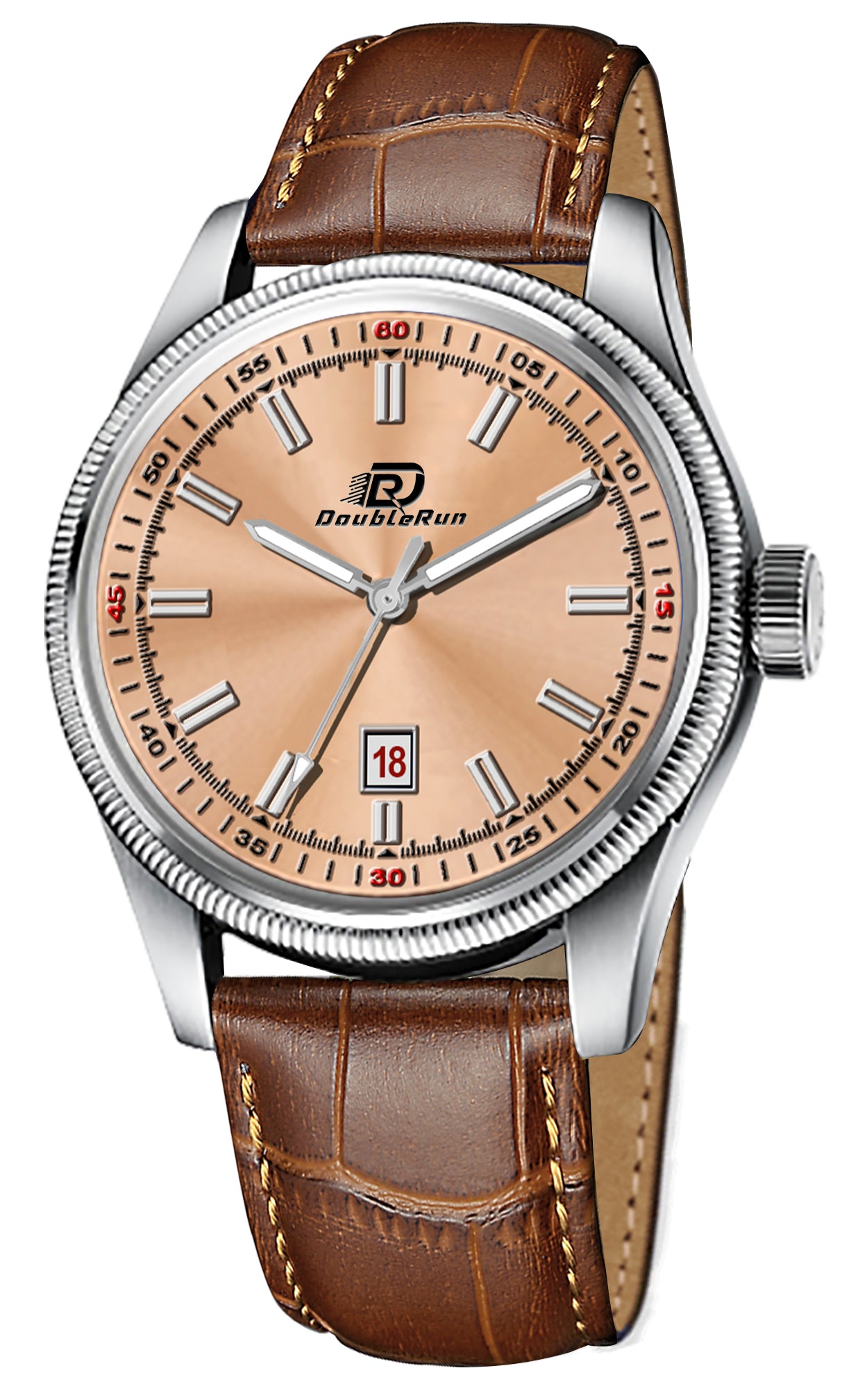 Doublerun DR6007 Men’s Wrist Watch with 3D Glass, Roman Dial & Date Feature