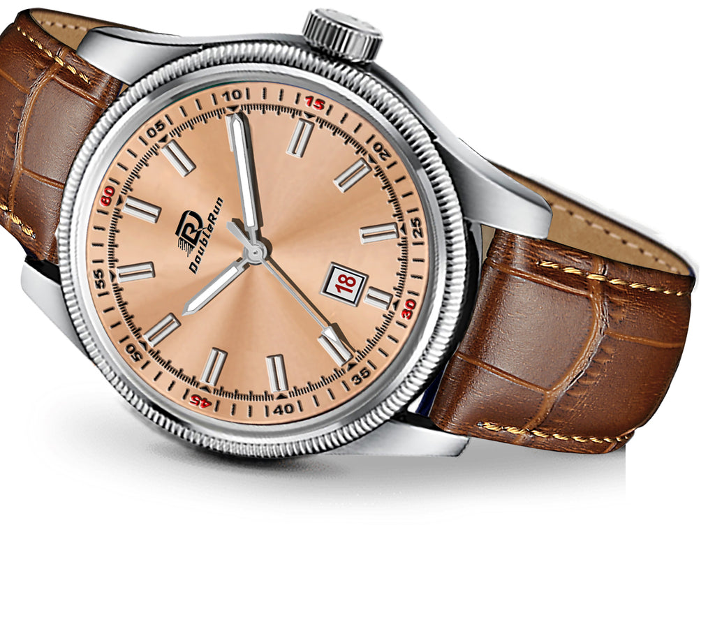 Doublerun DR6007 Men’s Wrist Watch with 3D Glass, Roman Dial & Date Feature