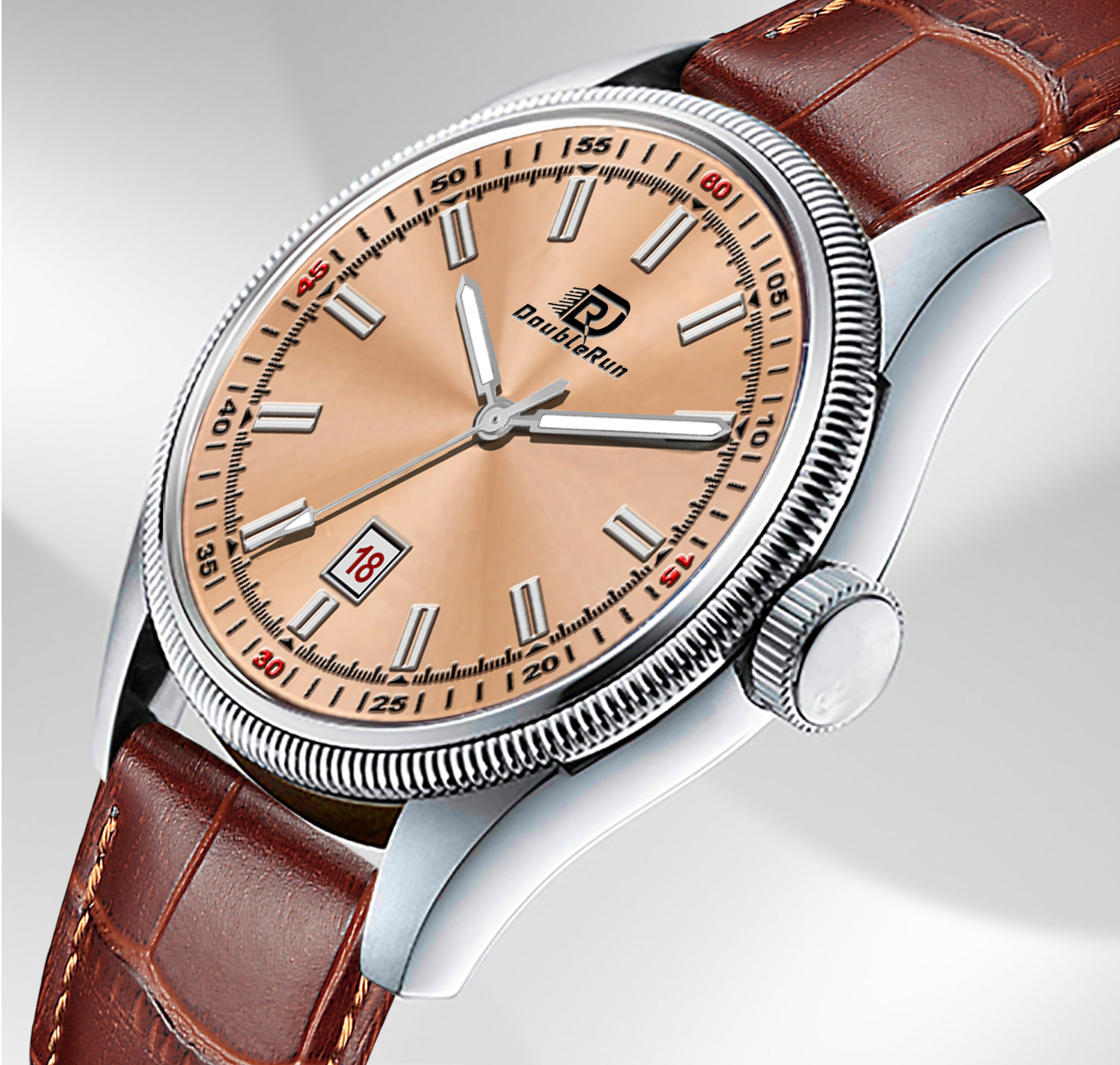 Doublerun DR6007 Men’s Wrist Watch with 3D Glass, Roman Dial & Date Feature