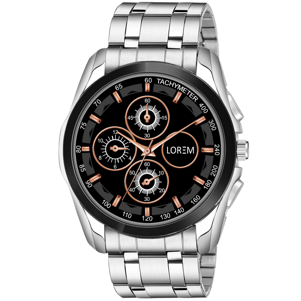 LOREM LR114 Men’s Stainless Steel Strap Wrist Watch with Brass Dial, Zinc Alloy Case