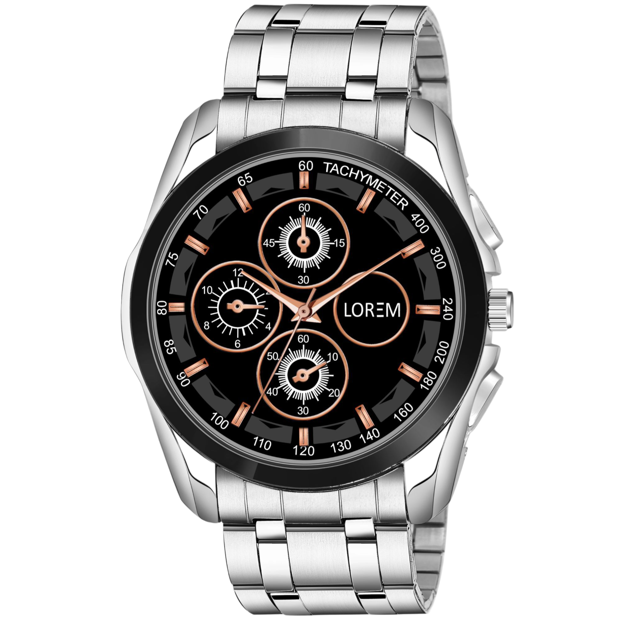 LOREM LR114 Men’s Stainless Steel Strap Wrist Watch with Brass Dial, Zinc Alloy Case