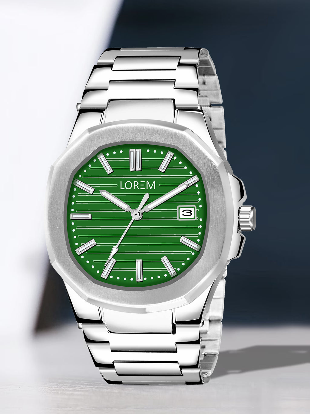 LOREM LR146 Men’s Stainless Steel Wrist Watch with Brass Dial, Date Function