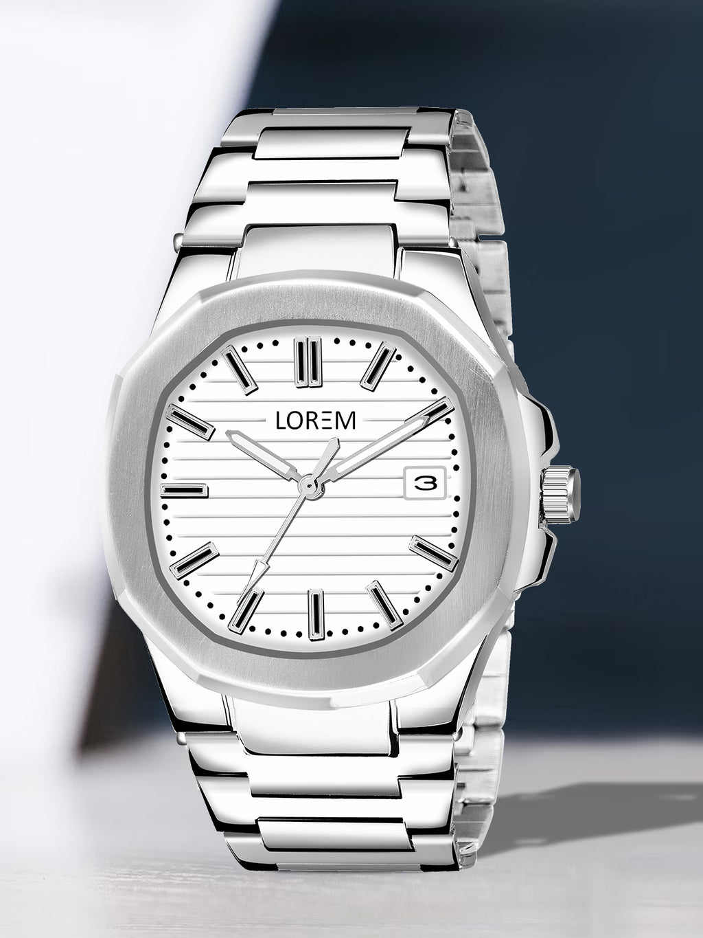 LOREM LR147 Men’s Stainless Steel Wrist Watch with Brass Dial, Date Function