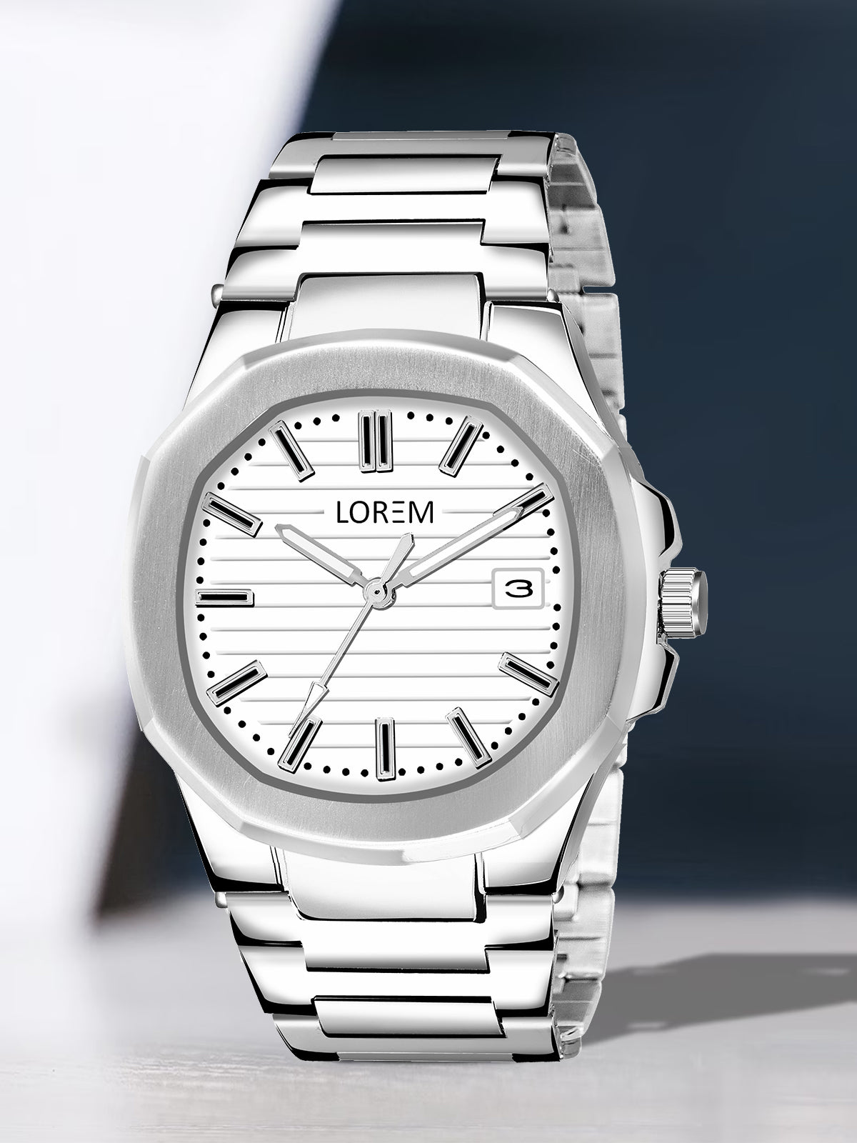 LOREM LR147 Men’s Stainless Steel Wrist Watch with Brass Dial, Date Function