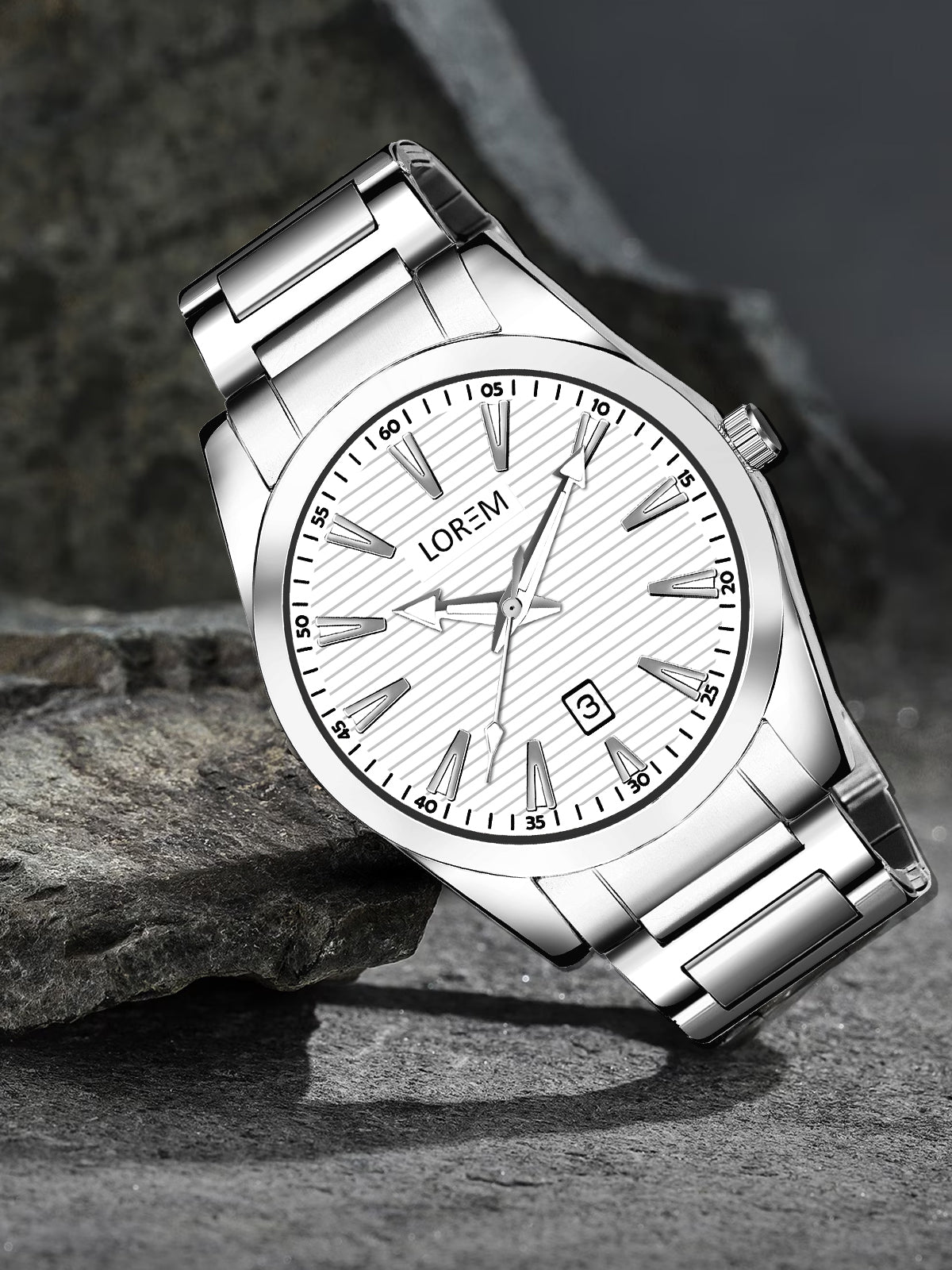 LOREM LR152 Men’s Stainless Steel Watch with Brass Dial & Date Function