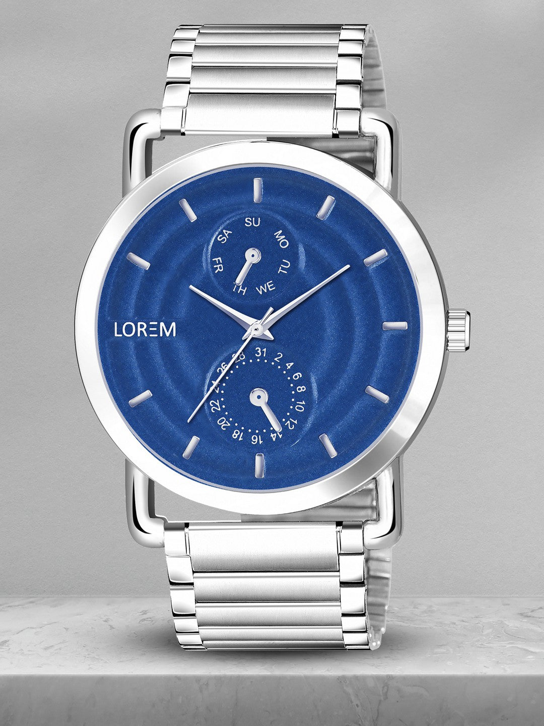 LOREM LR122 Men’s Stainless Steel Wrist Watch with Brass Hydraulic Dial, Day & Date Function.