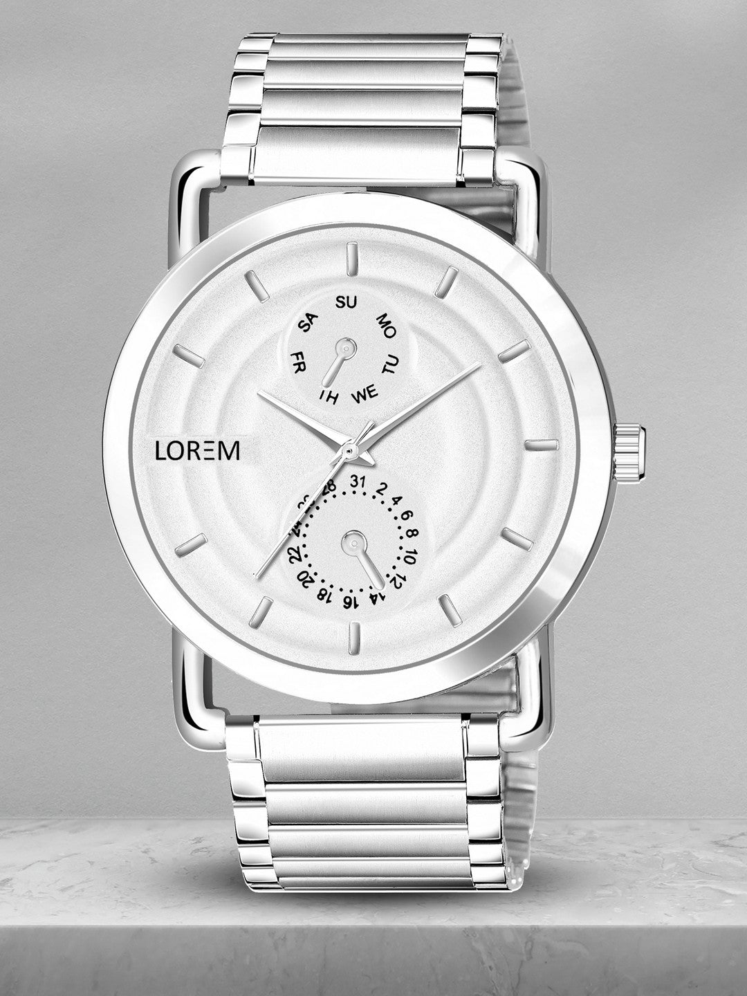 LOREM LR121 Men’s Stainless Steel Wrist Watch with Brass Hydraulic Dial, Day & Date Function.