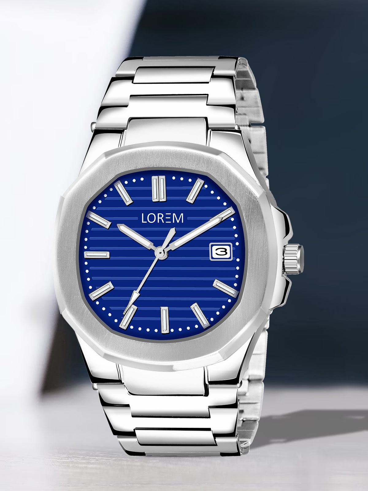 LOREM LR145 Men’s Stainless Steel Wrist Watch with Brass Dial, Date Function