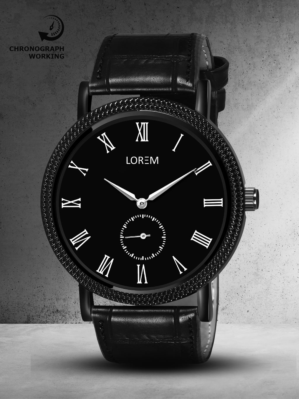 LOREM LR164 Men’s Lightweight Chronograph Watch with Roman Numerals & Faux Leather Strap