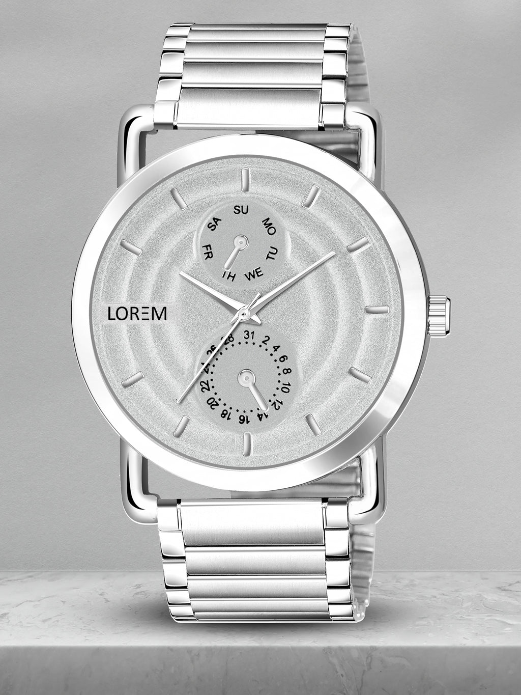 LOREM LR124 Men’s Stainless Steel Wrist Watch with Brass Hydraulic Dial, Day & Date Function.