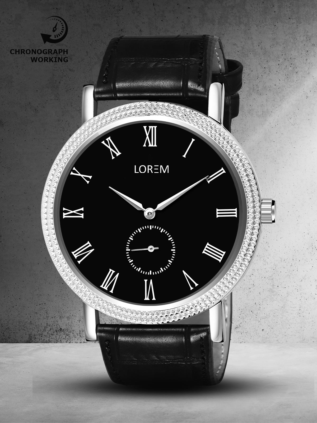LOREM LR166 Men’s Lightweight Chronograph Watch with Roman Numerals & Faux Leather Strap