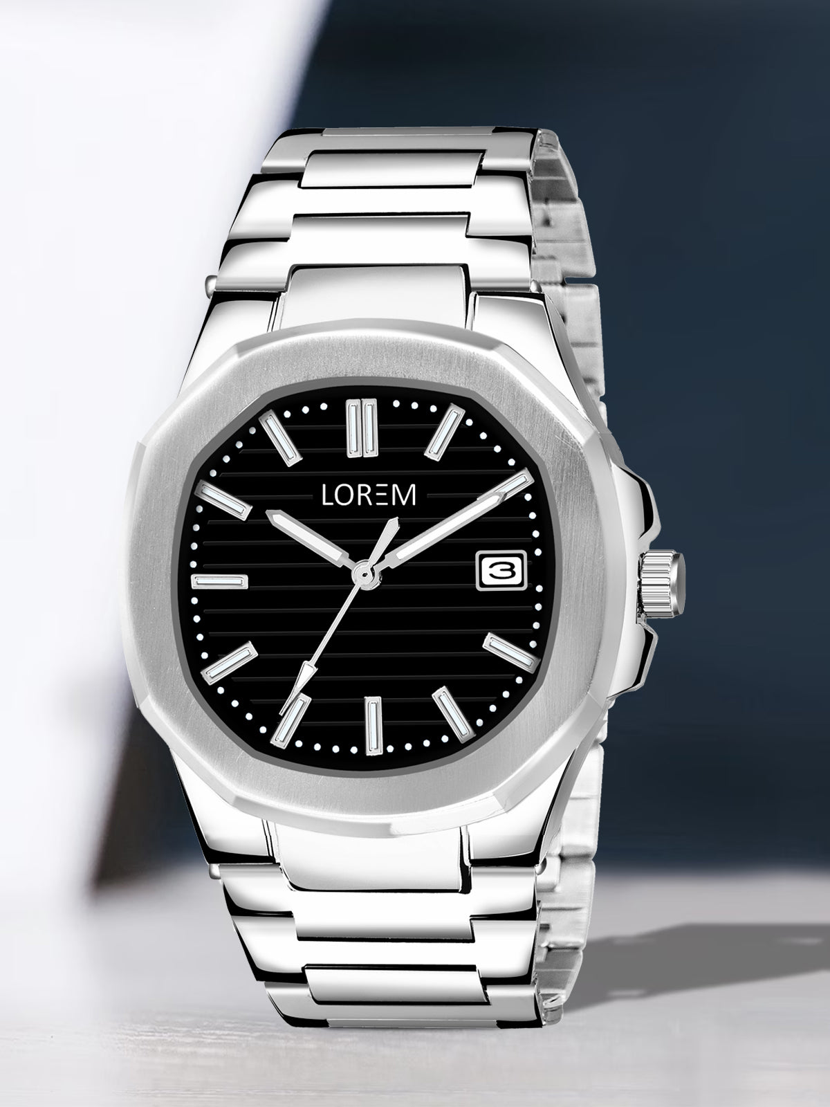 LOREM LR144 Men’s Stainless Steel Wrist Watch with Brass Dial, Date Function