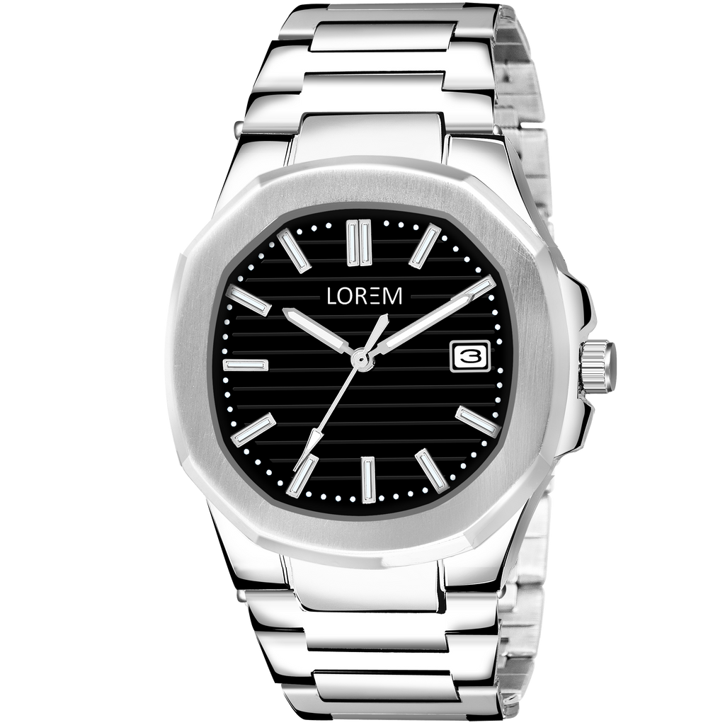 LOREM LR144 Men’s Stainless Steel Wrist Watch with Brass Dial, Date Function