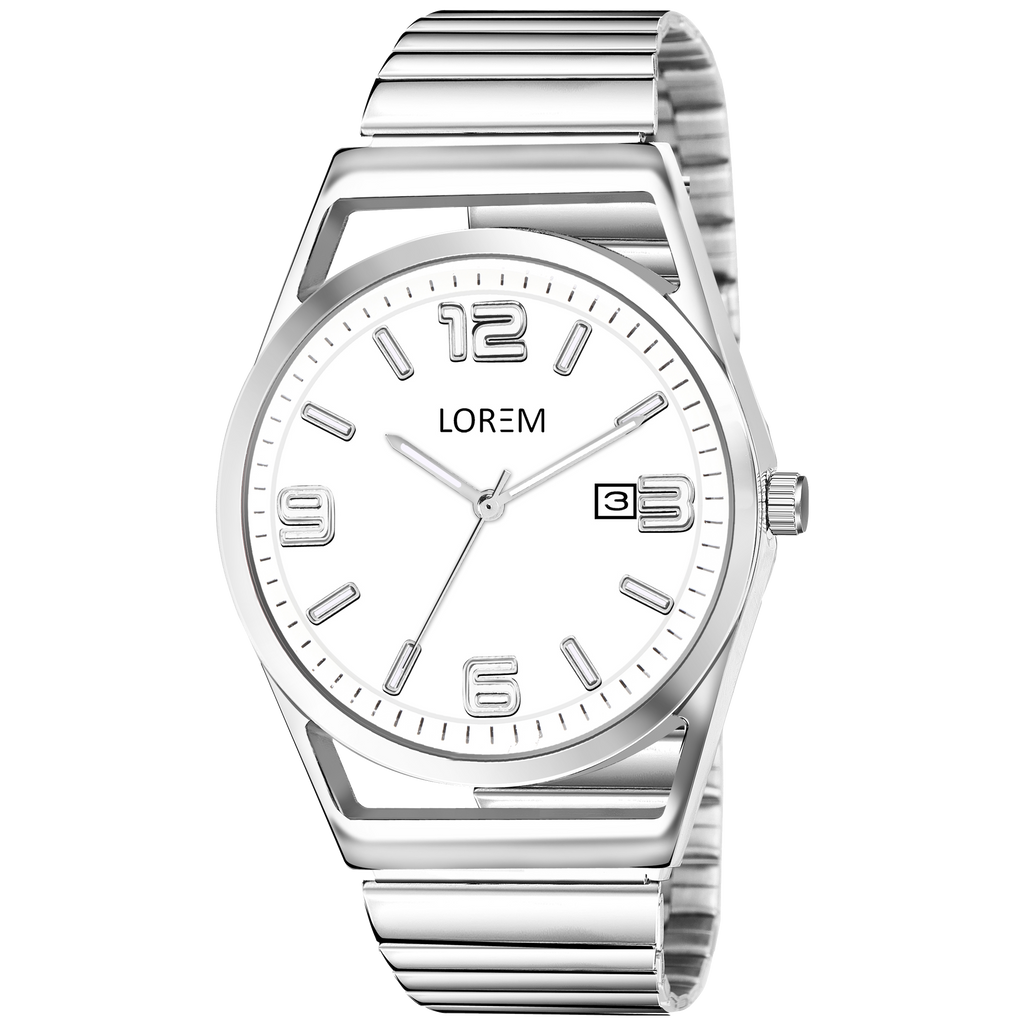 LOREM LR157 Men’s Stainless Steel Watch with Brass Dial & Date Function