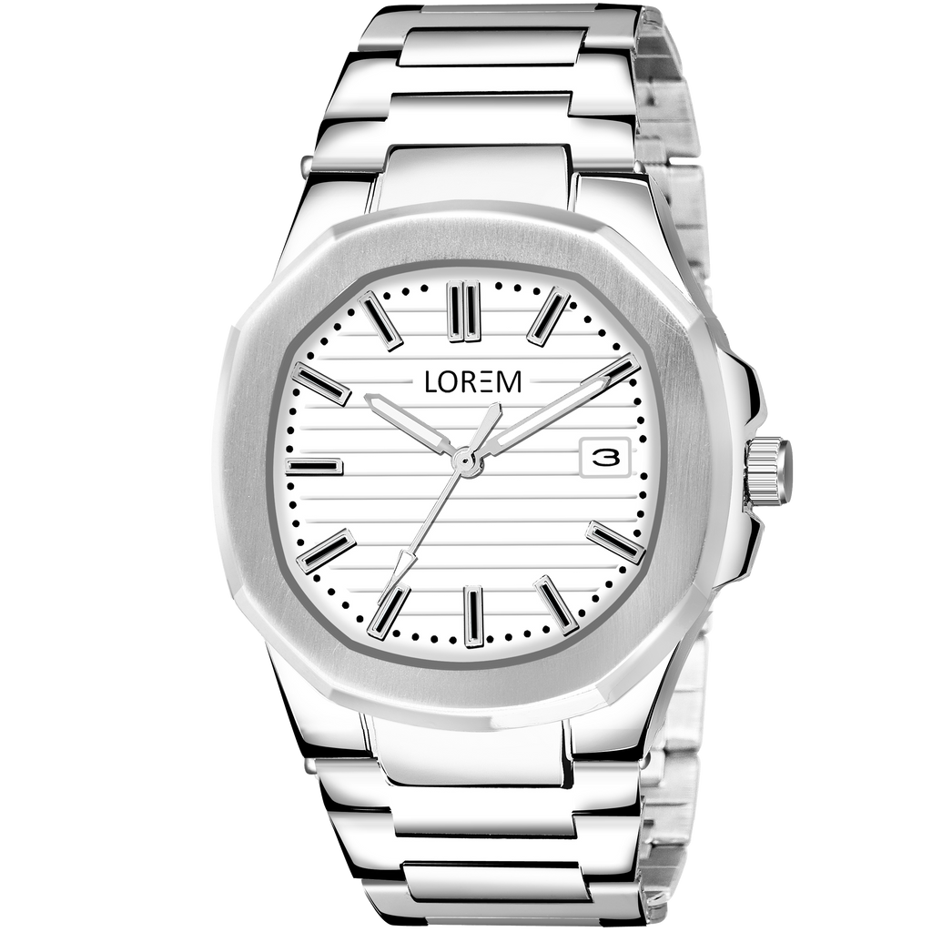LOREM LR147 Men’s Stainless Steel Wrist Watch with Brass Dial, Date Function