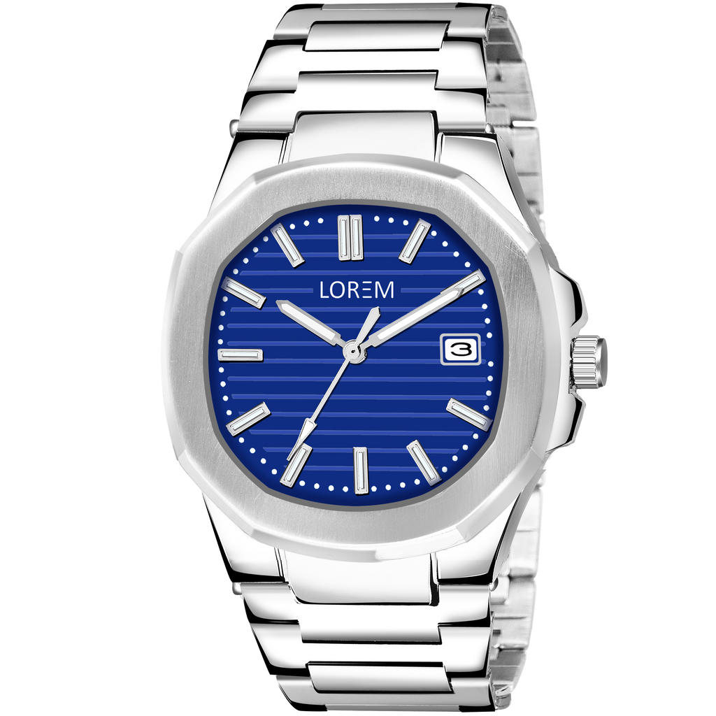 LOREM LR145 Men’s Stainless Steel Wrist Watch with Brass Dial, Date Function
